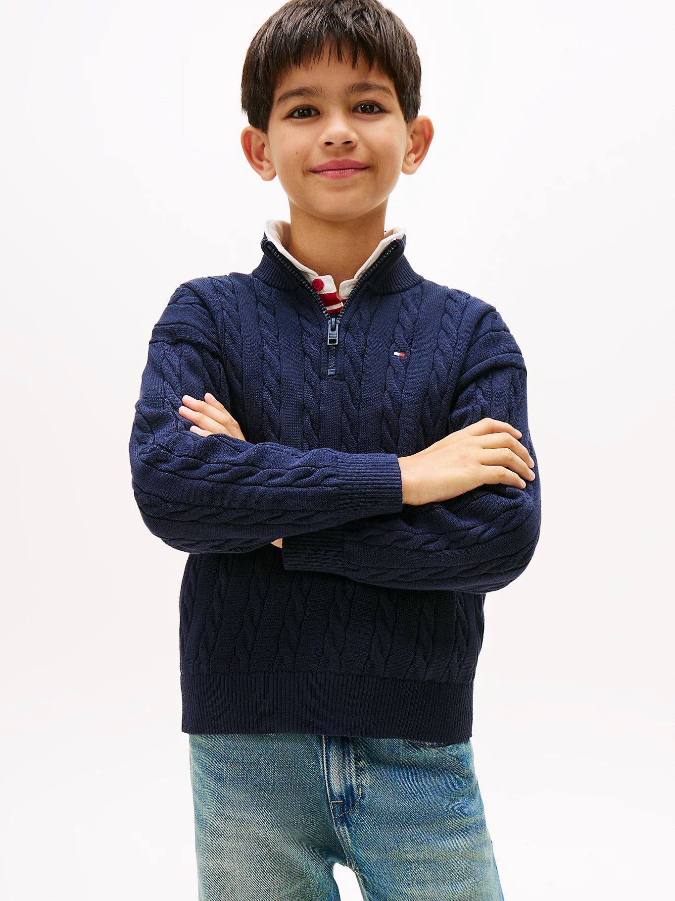 Cotton cable halfzip sweater